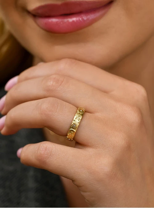 Pierścionek słoneczka, księżyce, stal pozłacana S410590Z00