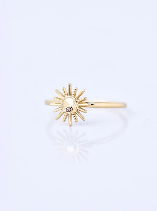Pierścionek słoneczko z kryształkiem, stal pozłacana S410656Z00