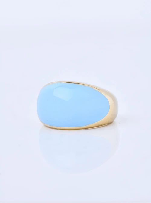 Pierścionek dmuchany z błękitną emalią, stal pozłacana S410781Z04
