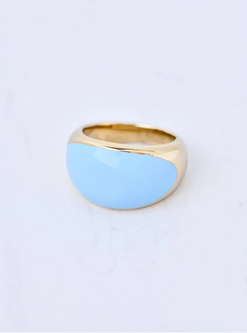 Pierścionek dmuchany z błękitną emalią, stal pozłacana S410781Z04