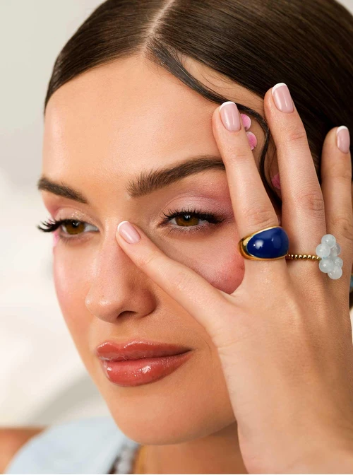 Pierścionek dmuchany z kobaltowa emalią, stal pozłacana S410788Z04