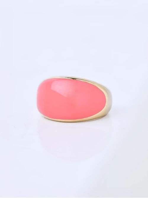 Pierścionek dmuchany z koralową emalią, stal pozłacana S410787Z06