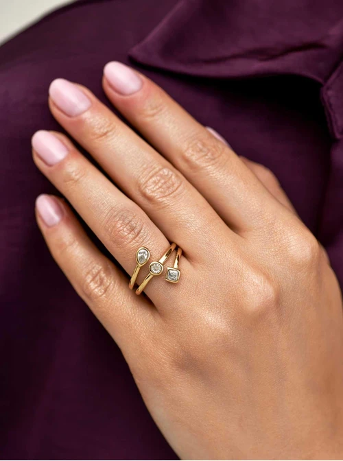 Pierścionek kryształki, stal pozłacana S411354Z00