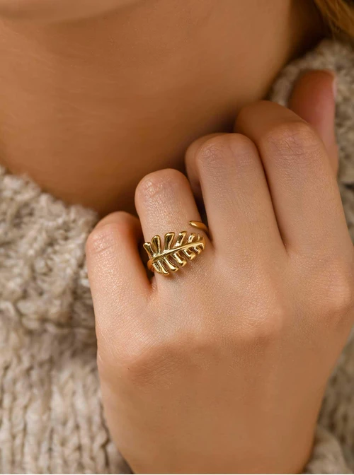 Pierścionek liść, stal pozłacana S411231Z00