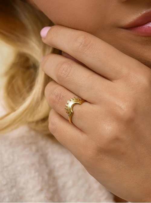 Pierścionek regulowany słońce, stal pozłacana S411360Z00-0