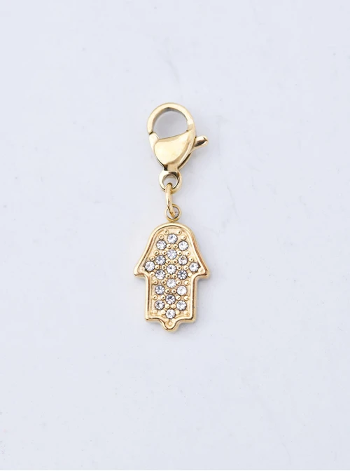 Zawieszka charms, Ręka Fatimy, kryształki, stal pozłacana SC11404Z00