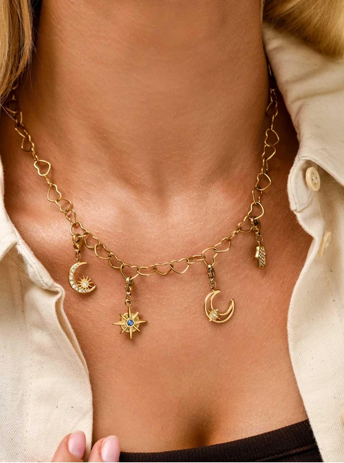 Zawieszka, charms księżyc, słońce, stal pozłacana, SC11410Z00