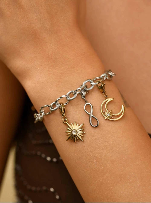 Zawieszka, charms księżyc, stal pozłacana SC11405Z00