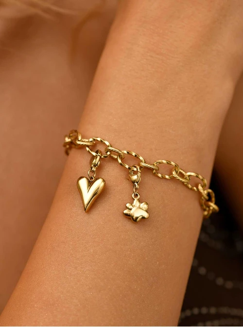 Zawieszka, charms łapka, stal pozłacana SC11398Z00