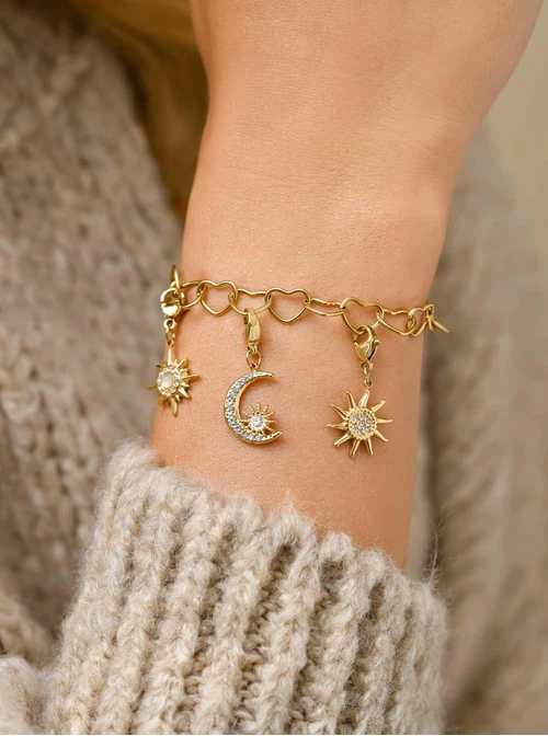 Zawieszka, charms, słońce, stal pozłacana, SC11407Z00