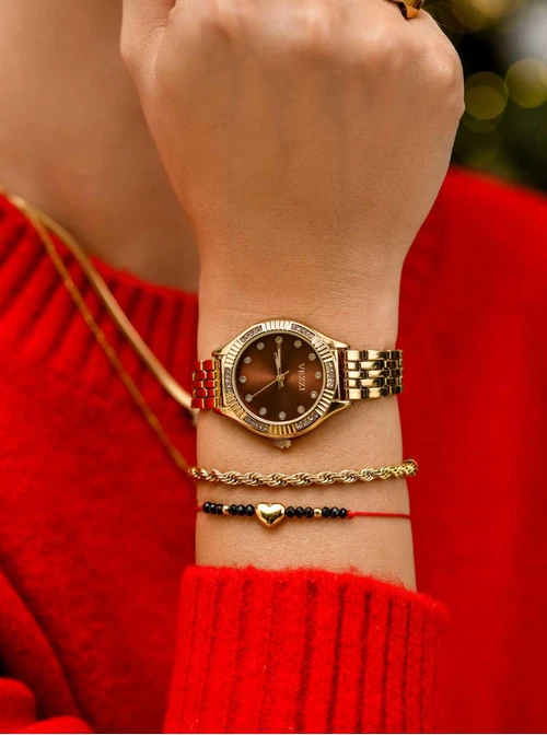 Zegarek Vezzi, brązowa tarcza, kolor złoty S510831Z00