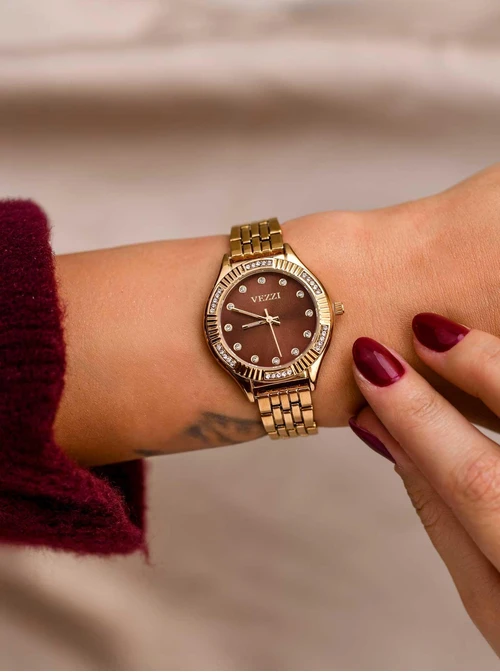 Zegarek Vezzi, brązowa tarcza, kolor złoty S510831Z00