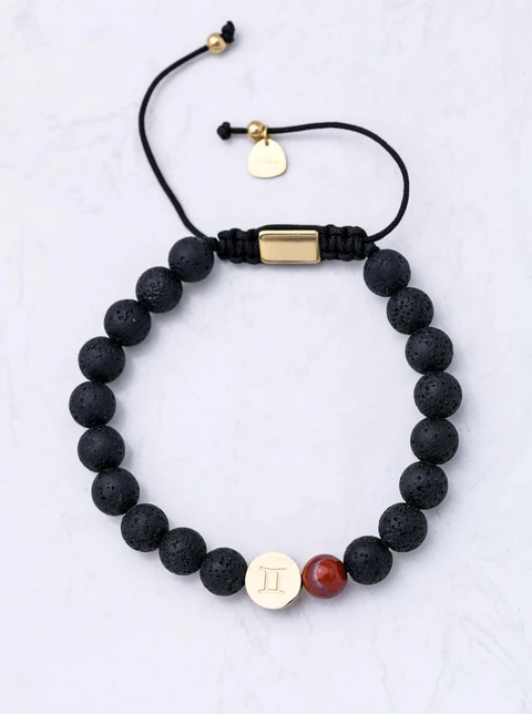 Bransoletka znak zodiaku Bliźnięta, Jaspis, stal pozłacana S110513Z00