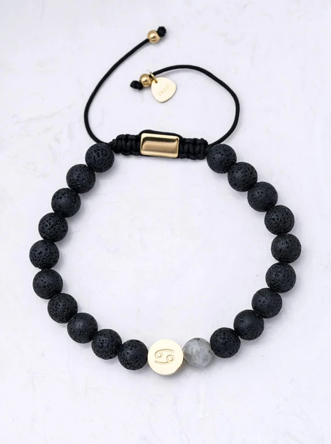 Bransoletka znak zodiaku Rak, Labradoryt, stal pozłacana S110514Z00