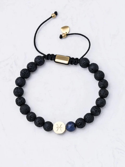 Bransoletka znak zodiaku Ryby, Sodalit, stal pozłacana S110517Z00