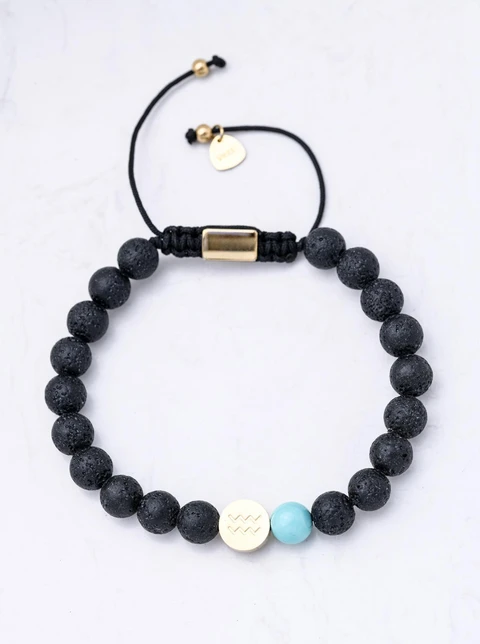 Bransoletka znak zodiaku Wodnik, Turkus, stal pozłacana S110512Z00