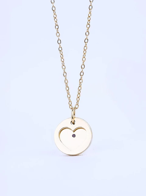 Naszyjnik serduszko, kryształ urodzeniowy Luty, stal pozłacana S310562Z00-02