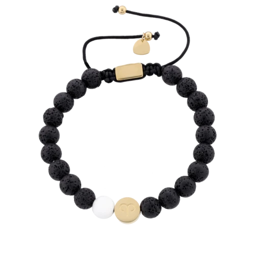 Bransoletka znak zodiaku Baran z grawerem, Howlit, stal pozłacana S110516Z00