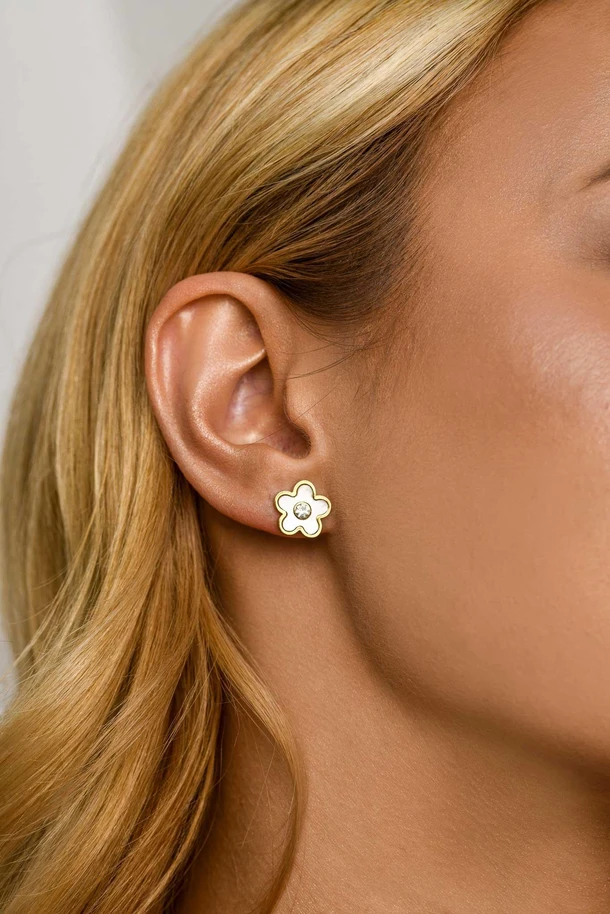 Kolczyki kwiatuszki, masa perłowa, stal pozłacana S206470Z02