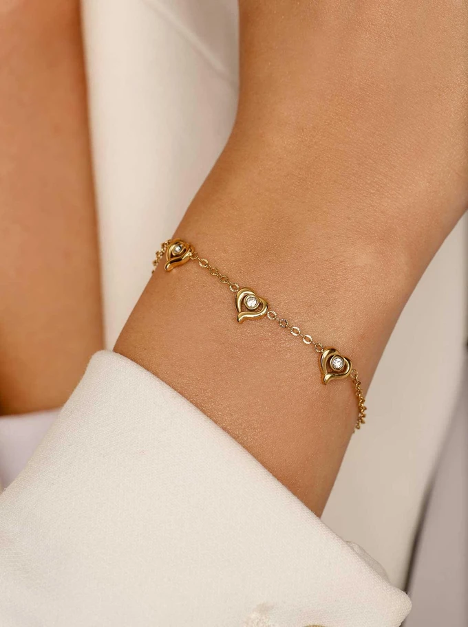 Bransoletka serduszka, kryształki, stal pozłacana S112505Z00