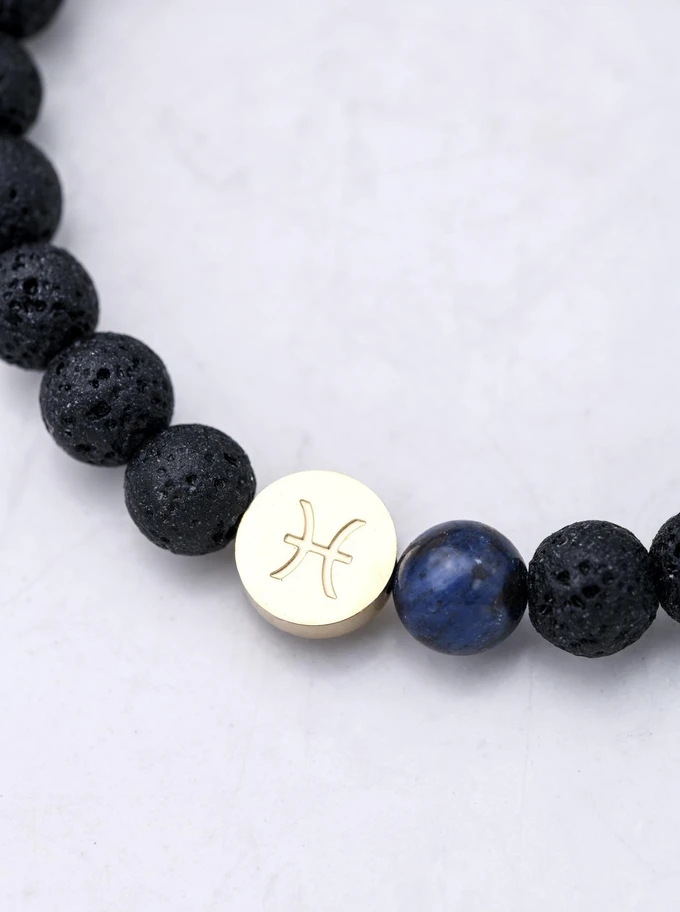 Bransoletka znak zodiaku Ryby, Sodalit, stal pozłacana S110517Z00