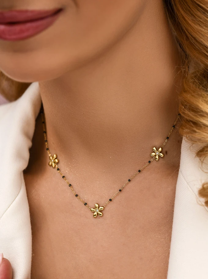 Naszyjnik kwiatuszki, kryształki, stal pozłacana S312248Z00