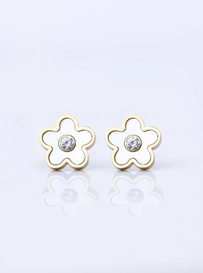 Kolczyki kwiatuszki, masa perłowa, stal pozłacana S206470Z02