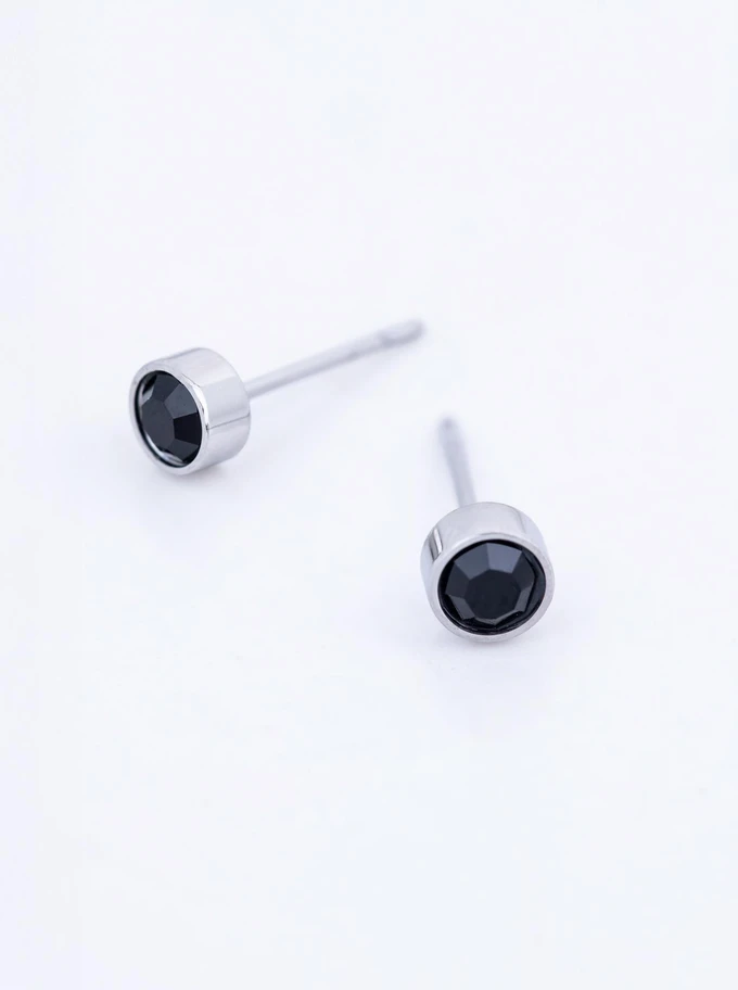 Kolczyki męskie czarne kryształki, stal, S210522S01