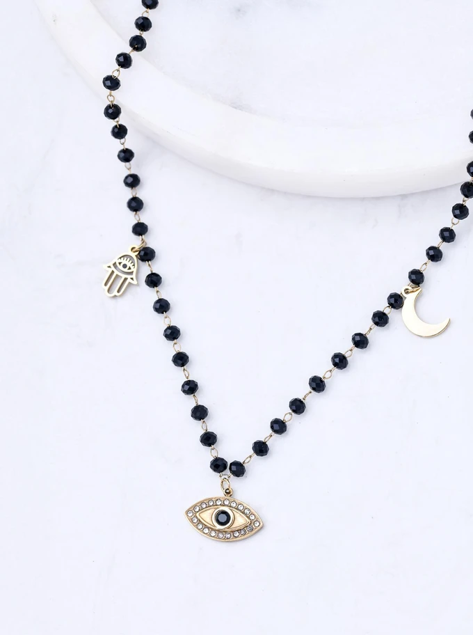 Naszyjnik Oko Proroka, kryształki, stal pozłacana S311854Z01