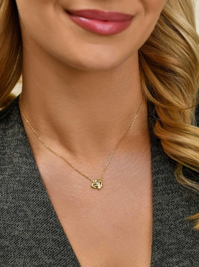 Naszyjnik kwiat, kryształek, stal pozłacana S311629Z00