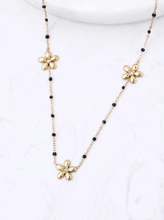 Naszyjnik kwiatuszki, kryształki, stal pozłacana S312248Z00