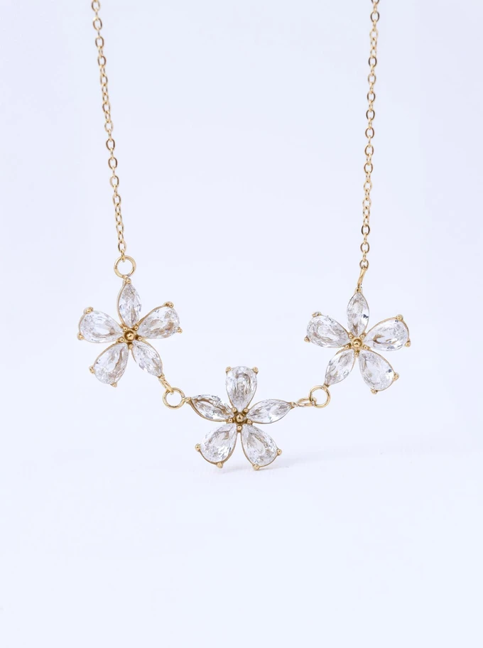 Naszyjnik kwiatuszki z kryształkami, stal pozłacana S311784Z00