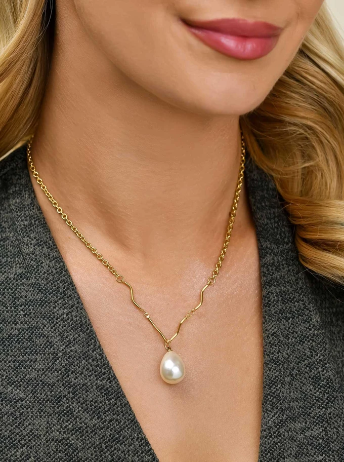 Naszyjnik perłowa kropla, stal pozłacana  S311602Z00