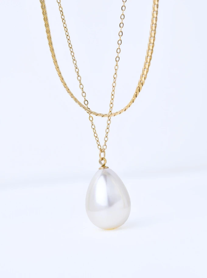 Naszyjnik podwójny, perła, stal pozłacana S311598Z00