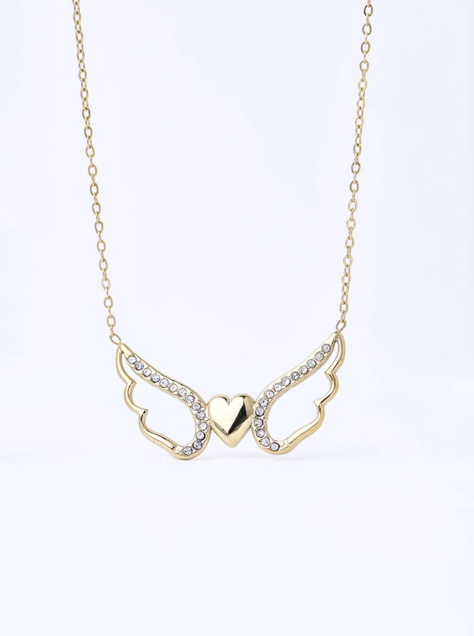 Naszyjnik skrzydła, serduszko, stal pozłacana S311680Z00