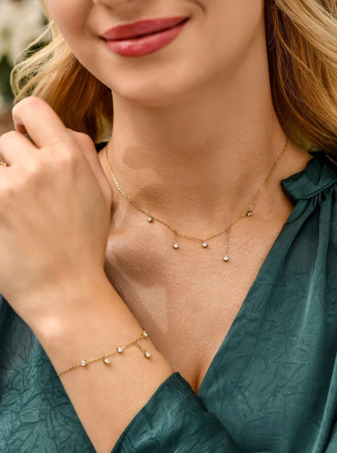 Naszyjnik z kryształkami, stal pozłacana S311627Z00