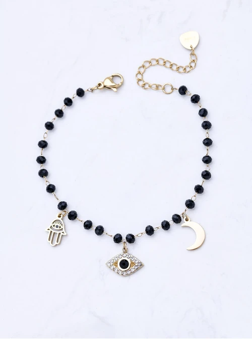 Bransoletka Oko Proroka, kryształki, stal pozłacana S111855Z01