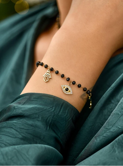 Bransoletka Oko Proroka, kryształki, stal pozłacana S111855Z01