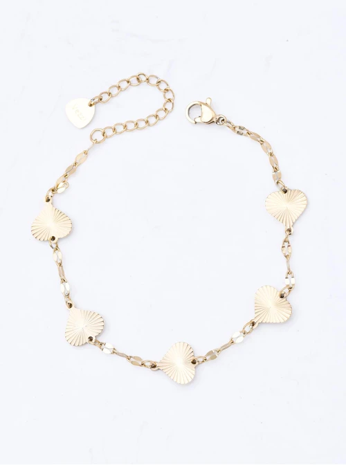 Bransoletka frezowane serduszka, stal pozłacana S111853Z00