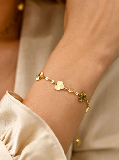 Bransoletka frezowane serduszka, stal pozłacana S111853Z00