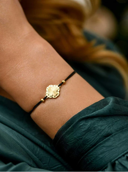 Bransoletka koniczynka z kryształkami, stal pozłacana S111861Z01