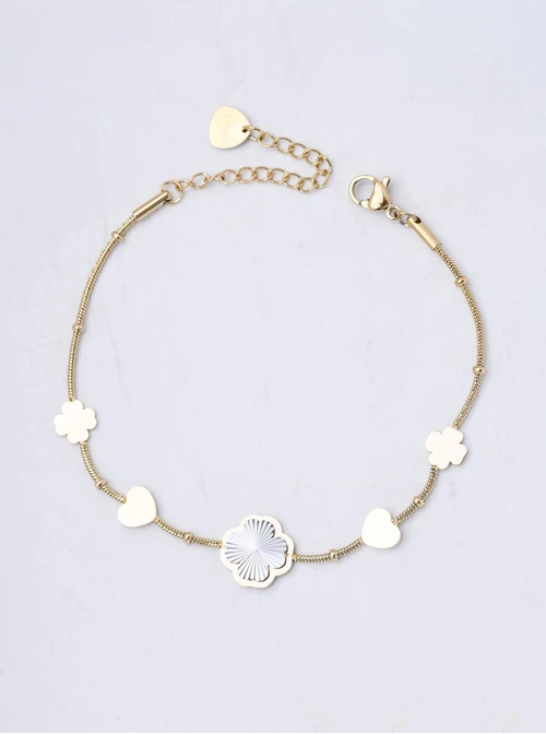 Bransoletka koniczynki, serduszka, stal pozłacana S112130Z00