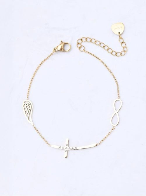 Bransoletka krzyż, skrzydełko, stal pozłacana S111821Z00