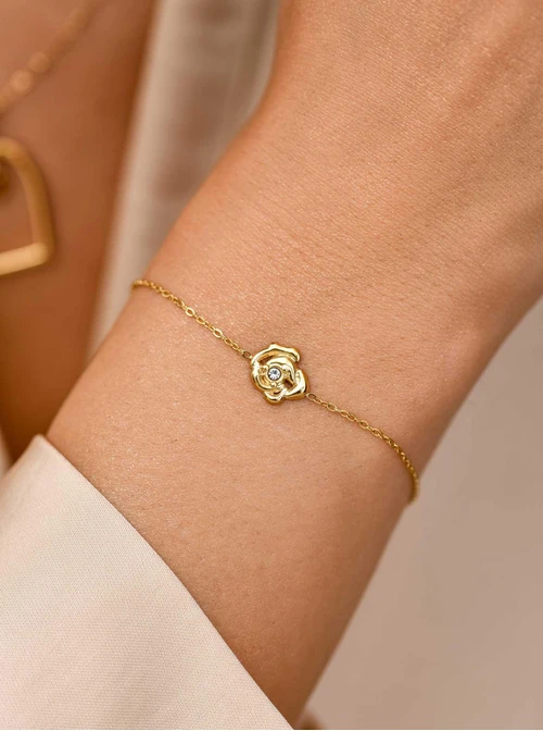 Bransoletka kwiat, kryształek, stal pozłacana S111630Z00