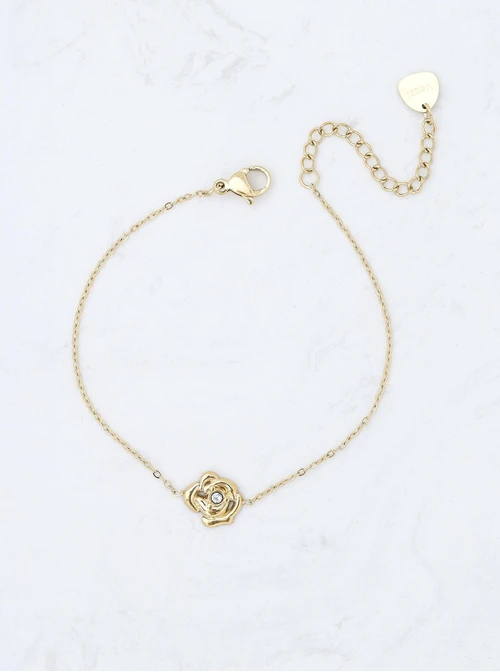 Bransoletka kwiat, kryształek, stal pozłacana S111630Z00