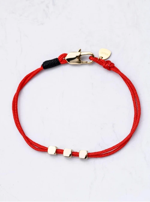 Bransoletka męska, czerwony sznurek, stal pozłacana S111565Z00