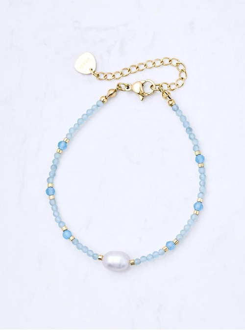 Bransoletka perełka, Kocie Oko, stal pozłacana S111788Z00