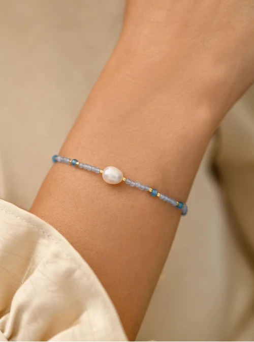 Bransoletka perełka, Kocie Oko, stal pozłacana S111788Z00