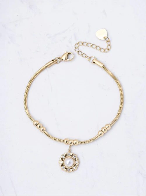 Bransoletka perełka, kuleczki, stal pozłacana S111689Z00