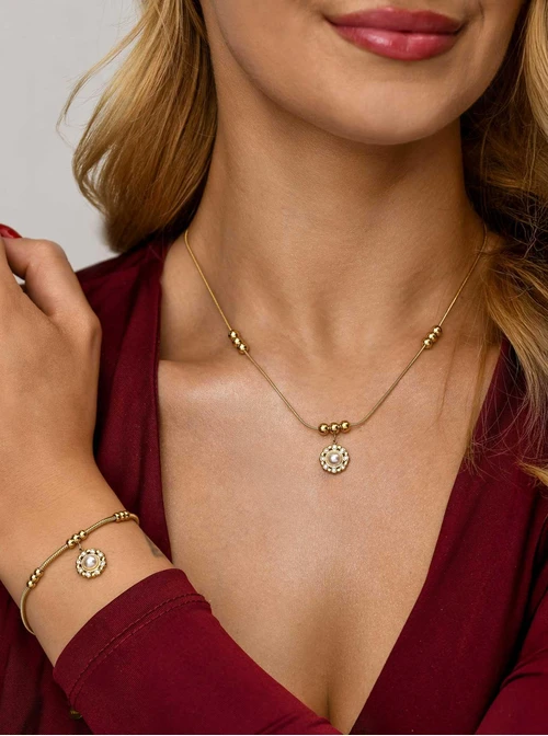 Bransoletka perełka, kuleczki, stal pozłacana S111689Z00